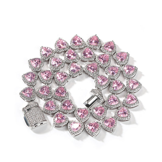 Heart Pink CZ Tennis Chain