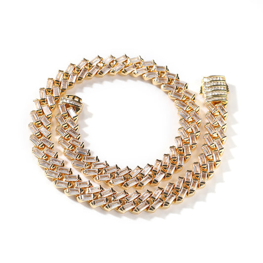 12mm baguette zirconia cuban link chain