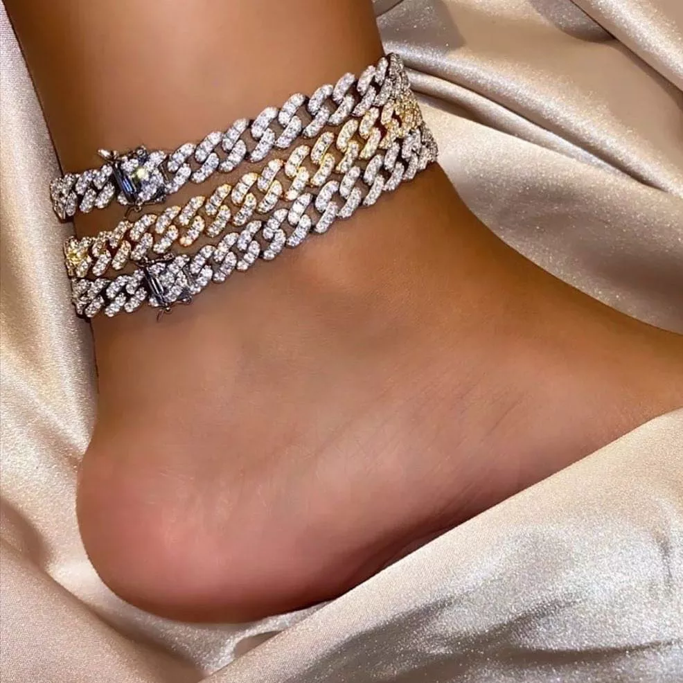 9mm Cuban Link Anklet CZ Chain