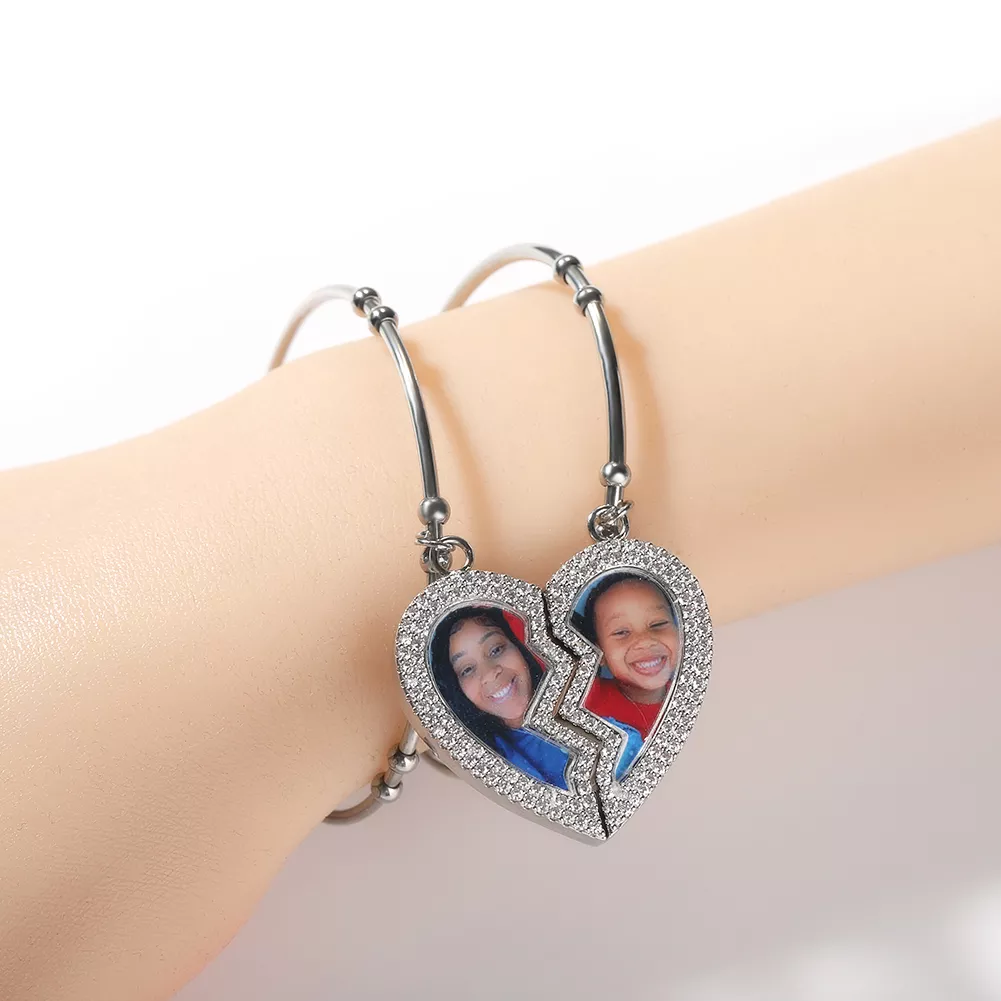 Blank bracelets for sublimation personalized sublimation heart charm photo  bracelet