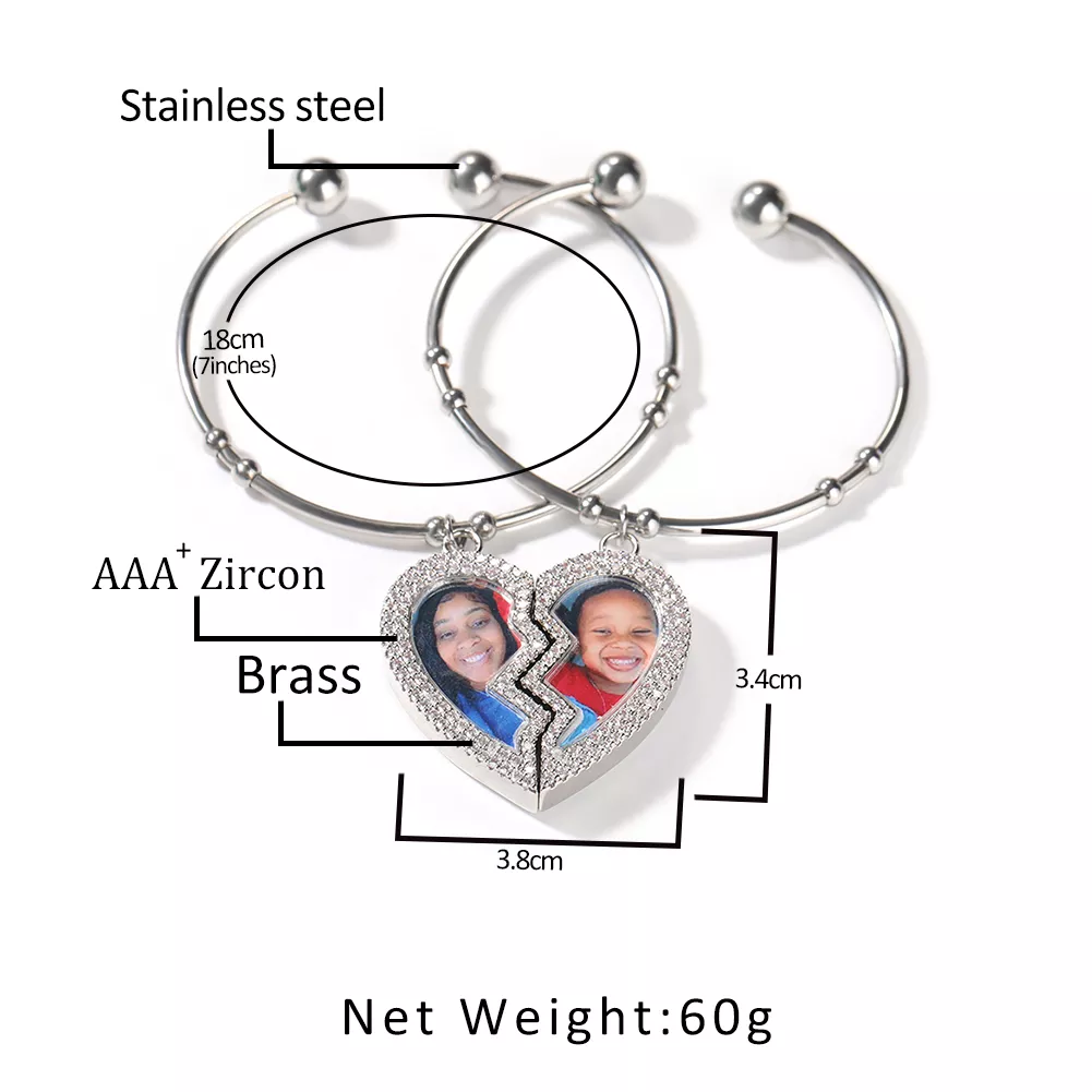 Double Heart Sublimation Pendant Bracelets 2 Pack (Blank)