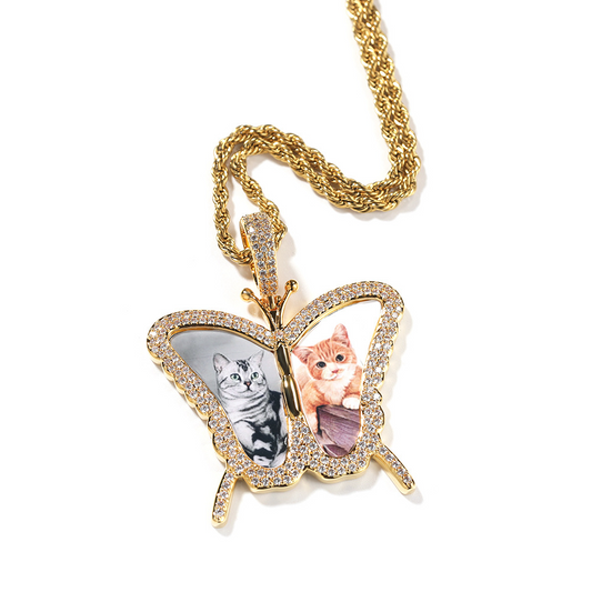 Custom Photo Necklace Butterfly Pendant