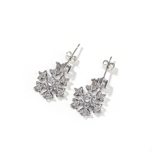 Iced Out Snowflake Cubic Zirconia Christmas Earring For Women