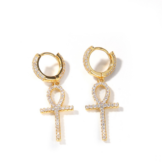 Iced Out Ankh Cubic Zirconia Cross Earring For Men