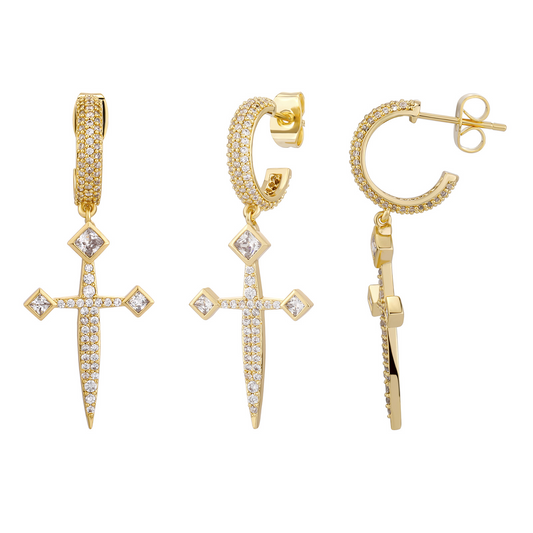 Iced out sword of justice 925 sterling silver earring for women
