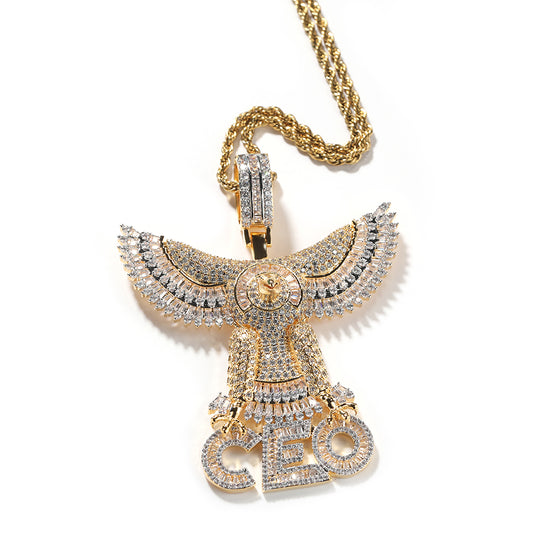 Brass Cubic Zirconia CEO Charm Eagle Wings Pendant