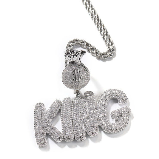 Personalized CZ Paved Letter Nameplate Necklace With Dollar Hook