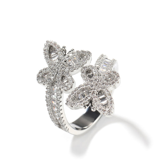 Hip Hop Butterfly Shape Zircon Ring