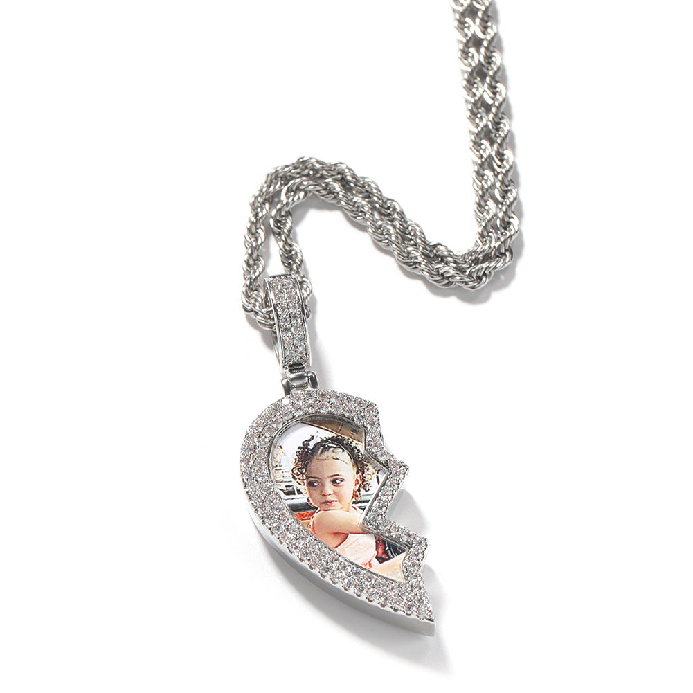 Custom Broken Heart Photo Pendant Magnet Picture Frame Necklace – Salinca