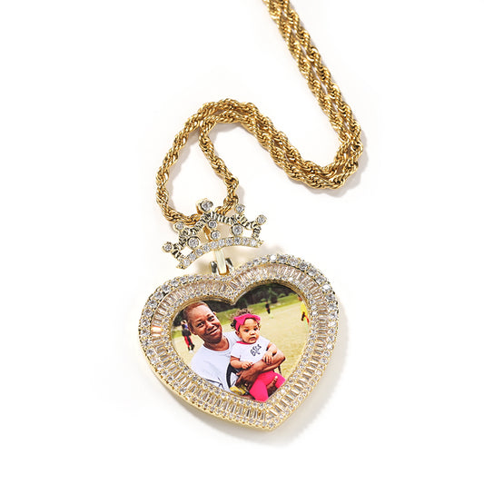 Custom Crown Buckle Heart Photo Pendant