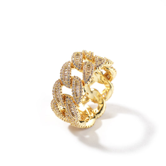 Moon Shape CZ Cuban Band Ring