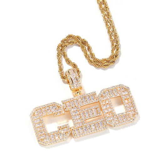 Personalized Baguette CZ Paved Letter Nameplate Necklace