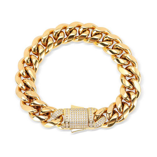 316L Stainless steel Sprin Diamond Buckle Cuban Link Bracelet